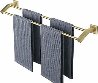 Alise Double Bath Towel Bars Towel Racks for Bathroom,Wall Mount Towel Holder Heavy Duty SUS304 Stainless Steel Towel Hanger Towel Rail,Golden Finish,28-Inch