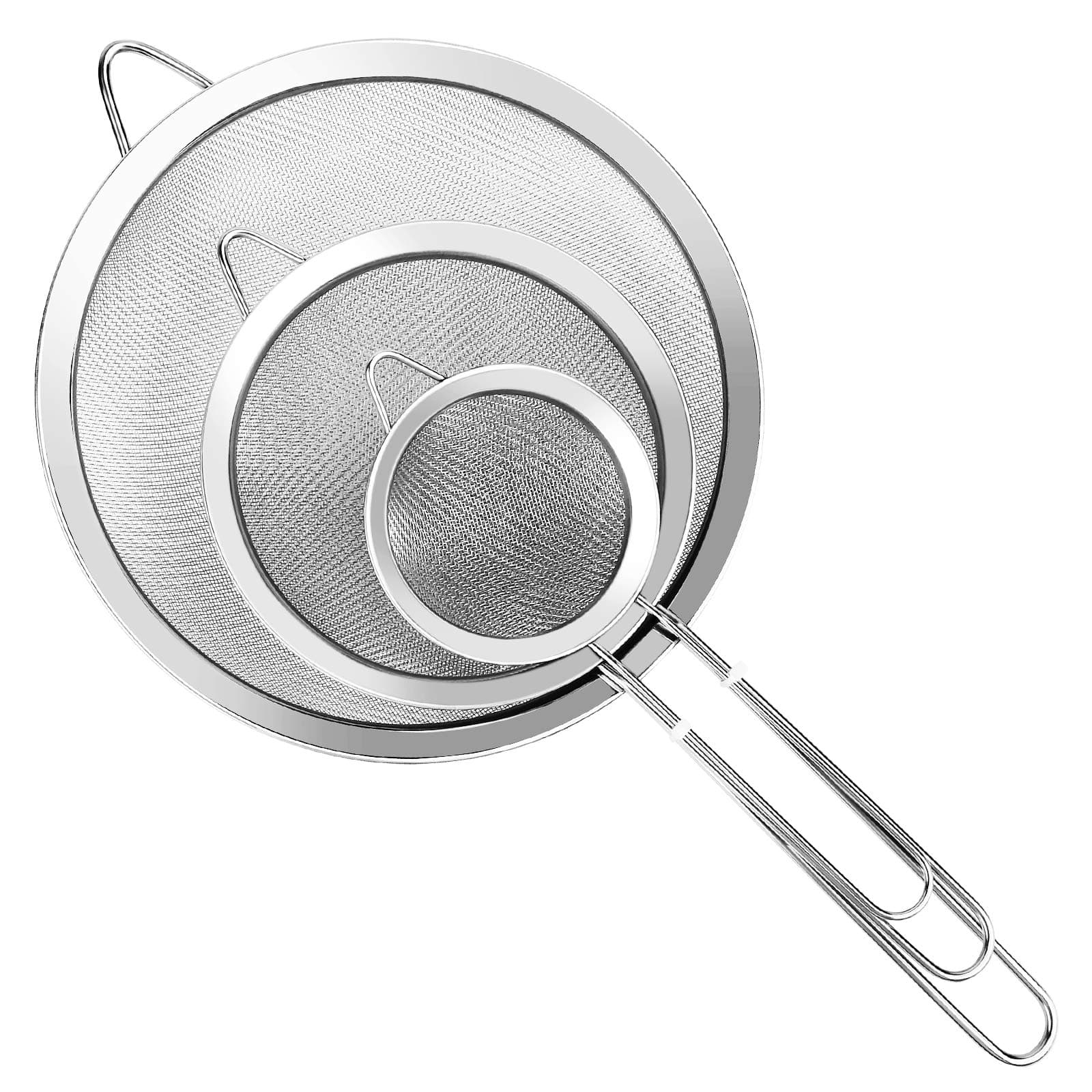 YLYL 3 Pcs Super Wire Extra Fine Mesh Strainer with Handle, Small Medium Large Size Sifter Metal Strainer Set, Stainless Steel Sieve Fine Mesh Strainers for Kitchen Rice Juice Quinoa Food Flour Baking