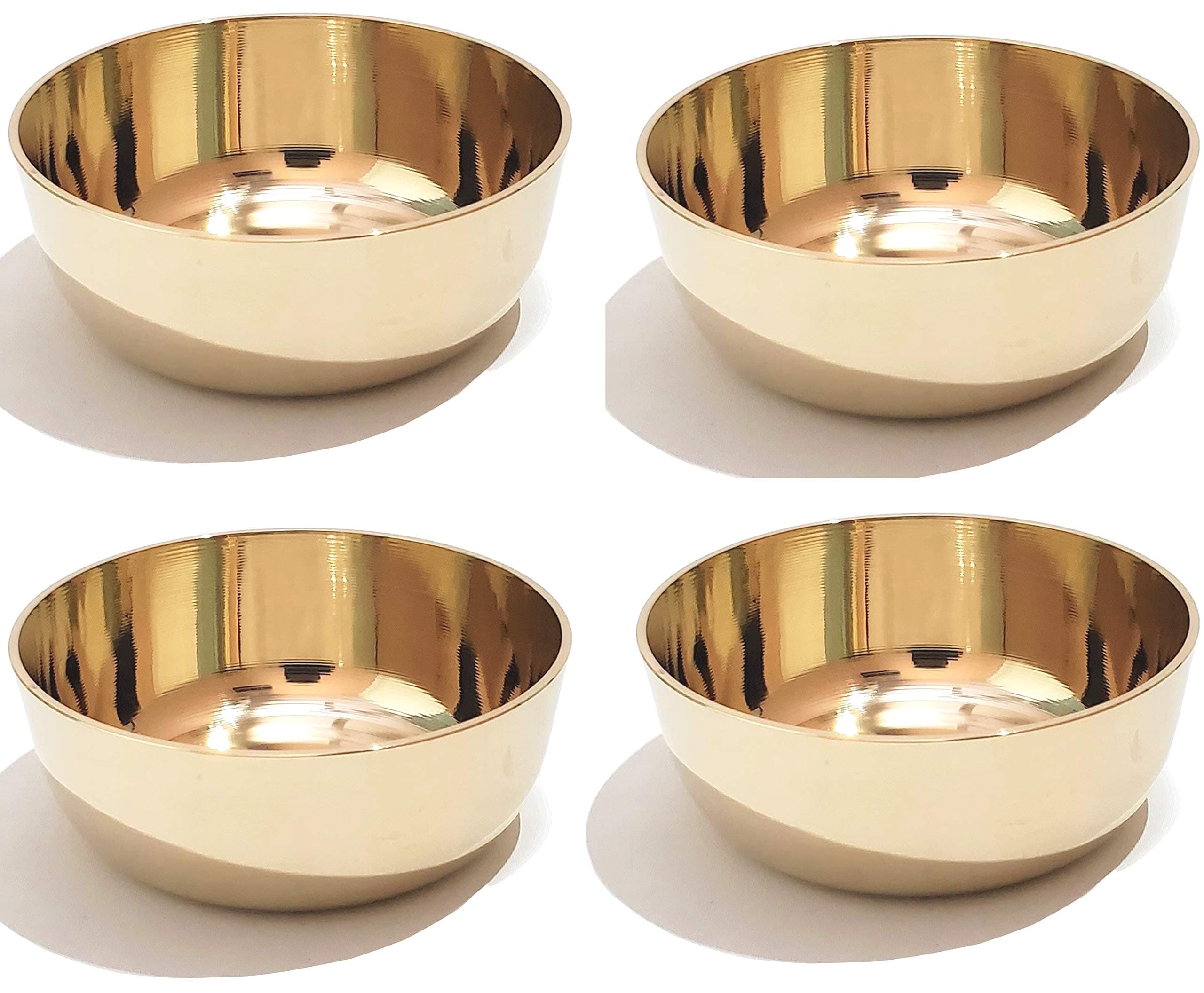 Pure Source India Solid Bronze / Kansa Plain Bowl (Gold, 150ml) 4 Piece
