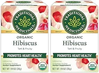 Traditional Medicinals Organic, Hibiscus Tea - Supports Normal Heart Health & Cardiovascular Wellness - Kosher, Non-GMO, Caffeine-Free, Compostable - 16 Tea Bags (Pack of 2)