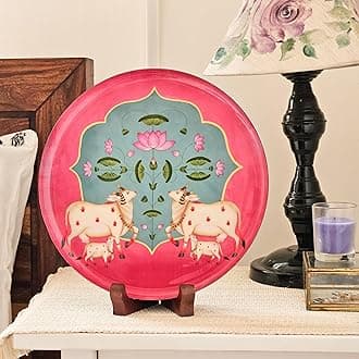 RITUALISTIC Pichwai Single Wall Plate for Home Decoration with 10 Inch Stand | Wall Arts For Living Room, Bedroom | Aesthetic Room Decor Items | Wall Hanging Showpiece | Home Decor Gift Item
