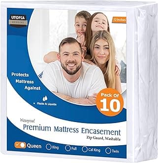 Utopia Bedding Premium Waterproof Bed Bug Mattress Cover, Queen Zippered Mattress Protector, 12 Inches Deep, Dust Mite Proof 6-Sided Mattress Encasement for Bed (Pack of 10)