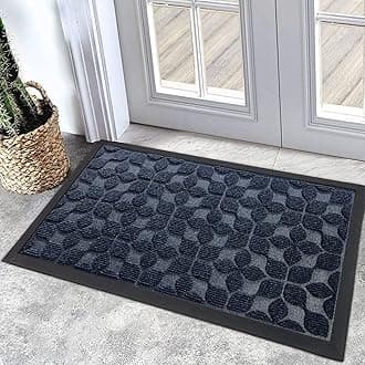 Bulijojo Outdoor Indoor Entrance Doormats,Durable Heavy Duty Welcome Mat,Thick Absorbent Natural Rubber Non Slip Mat,Easy Clean Entryway Rug Geometric Blue 23"x35"