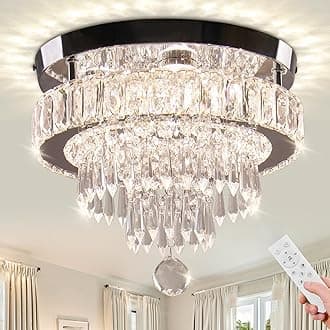 LEONTYNE 11.8 inch Dimmable Crystal Chandeliers Modern LED Crystal Ceiling Light Flush Mount Chandelier Lighting for Bedroom Dining Room Hallway Closet Foyer(3000K/4500K/6500K)
