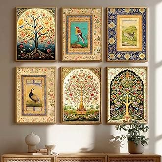 kotart wood Traditional Indian Madhubani/Pichwai Art Framed Posters for Home Living Room Bedroom Wall Decor Set of 6 (10x13 inch, Art 5)
