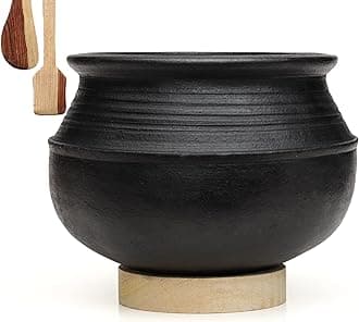 Clay Earthenware Pot LPG and Microwave Safe Unglazed (1 L, Black)