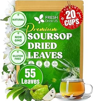 FreshDrinkUS, 55+ Premium Soursop Graviola Dried Leaves, 55-60 Natural Whole Leaves, Wildcrafted, Graviola, Hoja Guanabana, Soursop Loose Leaf Herbal Tea, No Gluten, Vegan