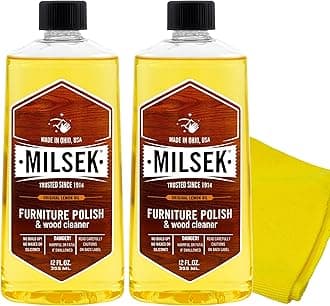 Milsek Furniture Polish and Wood Cleaner with Lemon Oil - Multipurpose Solution for Home Improvement from Hardwood Floors to Kitchen Cabinets - 12 Fl Oz (Pack of 2) with Microfiber Towel