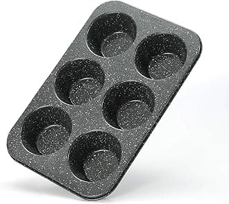 MONFISH Jumbo Muffin Pan 6 Cup Carbon Steel Black Stone non Stick Coating Muffin Tin 3.5inch cup (6 cup)