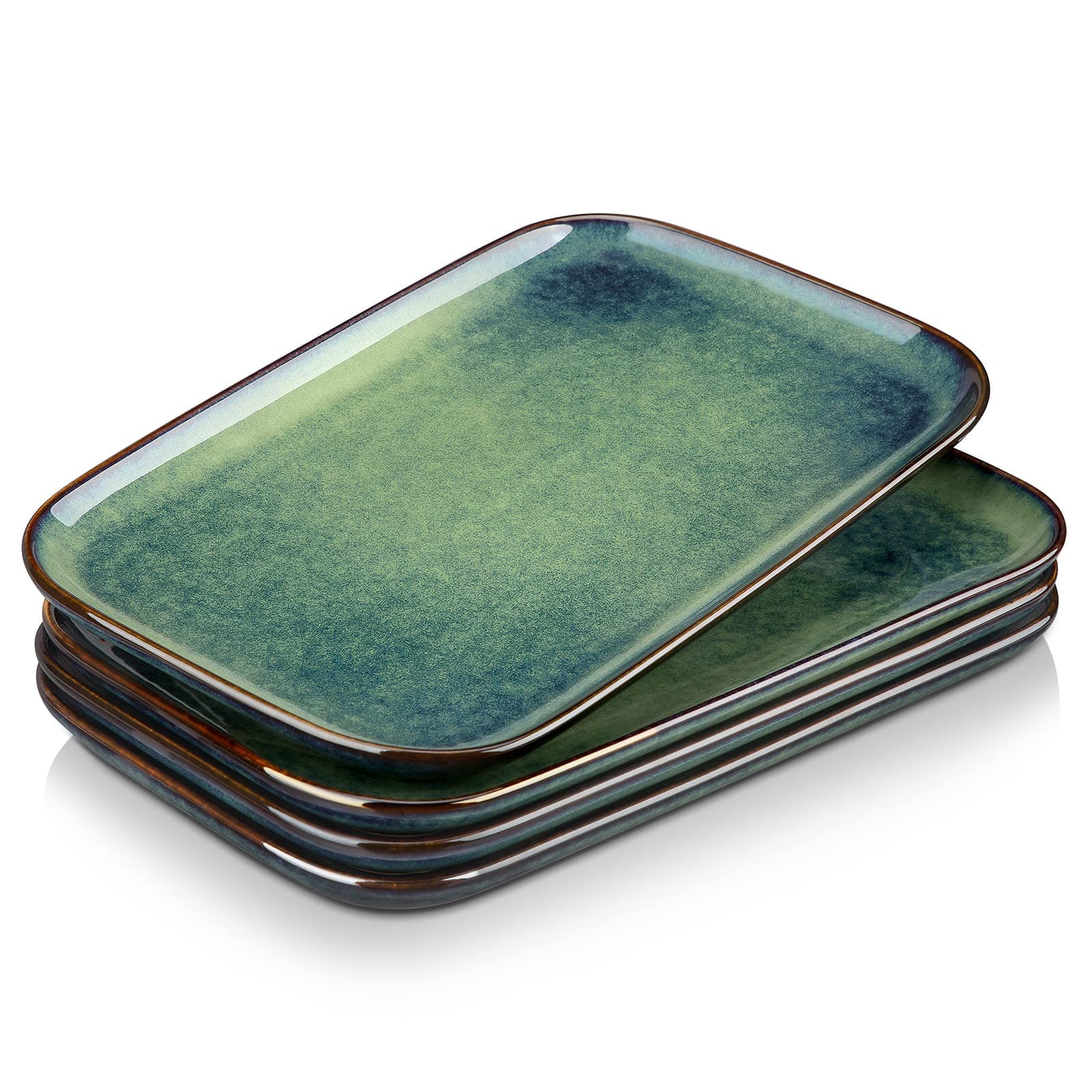 Stern Serving Platter & Tray Set, 4-Piece Ceramic Serving Plates for Parties, 11 Inch Easy-Clean Large Serving Dish for Main Course and Side Dishes, Green