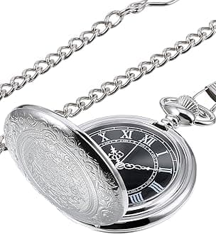 Men's Quartz Pocket Watch with Black Dial and Chain