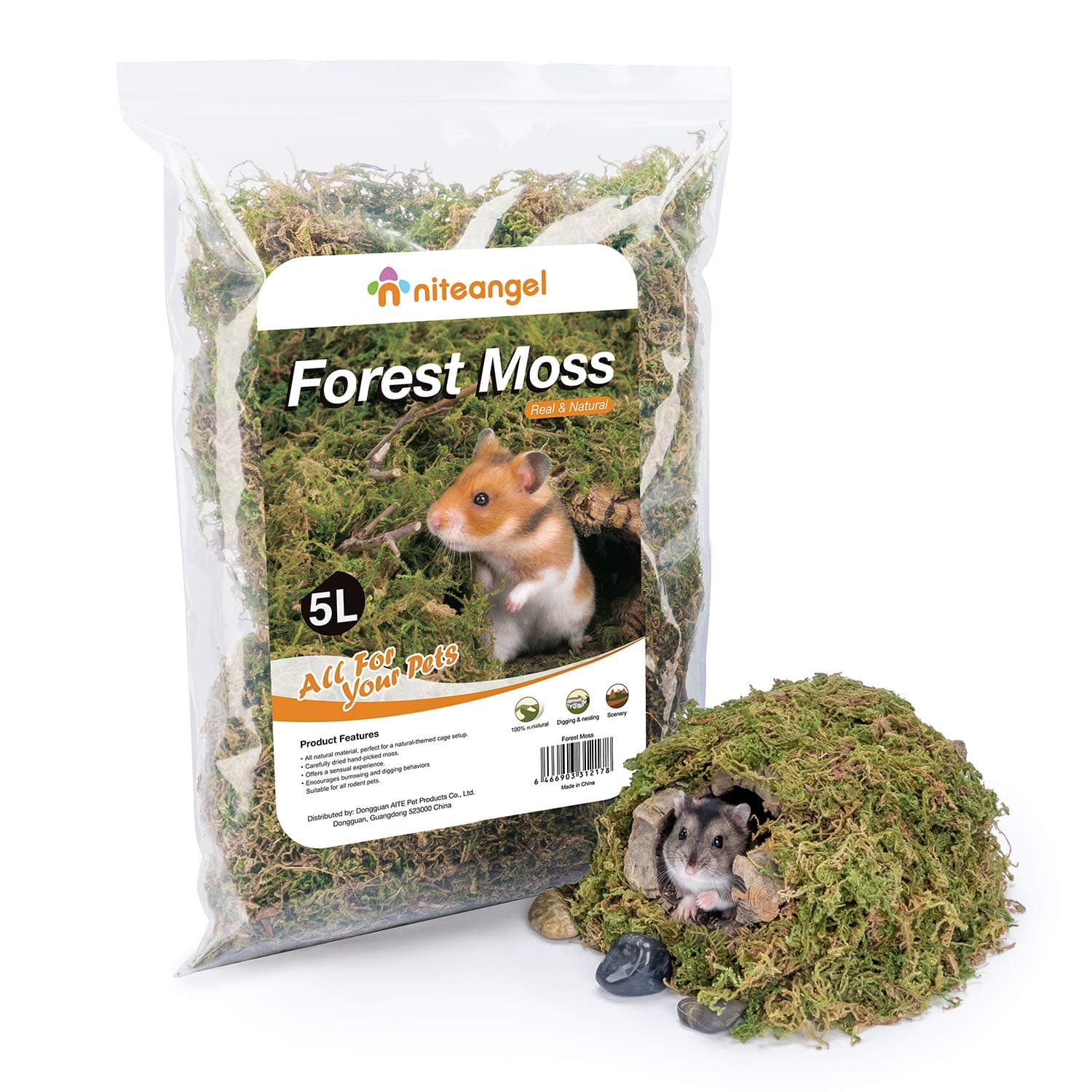5L Forest Moss Soft Natural Moss Bedding Nesting for Dwarf Syrian Hamsters, Gerbils, mices, Degus or Other Small Animal