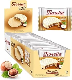 Fiorella Crunch White Chocolate Wafer Cookies, 18 Count, Chocolate Covered Crispy Thin Wafers with Layers of Hazelnut Cream Filling, Individually Wrapped Snack Cookies, Bulk Chocolate Candy, 12.69 Oz