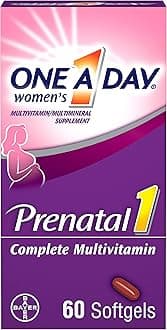 ONE A DAYWomen's Prenatal 1 Multivitamin Including Vitamin A, Vitamin C, Vitamin D, B6, B12, Iron, Omega-3 DHA & more, 60 Count - Supplement for Before, During, & Post Pregnancy