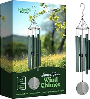 Nature's Melody Aureole Tunes Wind Chimes – Outdoor Windchime with 6 Tubes Tuned to C Pentatonic Scale, 100% Rustproof Aluminum, Powder Finish & S Hook Hanger for Sympathy, Memorial Gift or Zen Garden