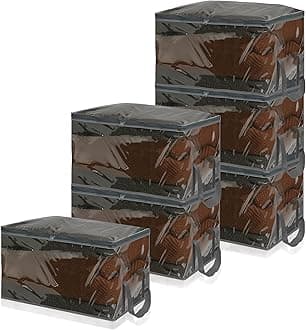 Vieshful Clothes Storage Bags Large Capacity Clothing Organizers with Reinforced Handles Foldable Underbed Containers for Bedding Comforter Blanket (Gray-6 Pack, 60L)