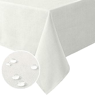 H.VERSAILTEX Linen Textured Table Cloths Rectangle 60 x 120 Inch Premium Solid Tablecloth Spill-Proof Waterproof Table Cover for Dining Buffet Feature Extra Soft and Thick Fabric Wrinkle Free, Ivory