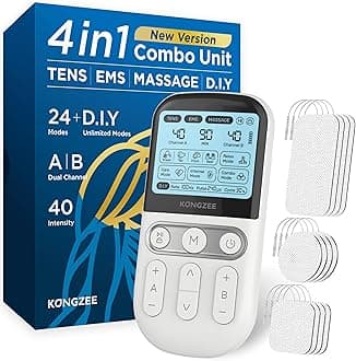 4 in 1 - D.I.Y & Tens Unit & EMS & Massage Muscle Stimulator, Dual Channel TENS Units Therapy Machine for Pain Relief, FDA Cleared Rechargeable Electronic Pulse Massager, with 12pcs Electrode Pads.