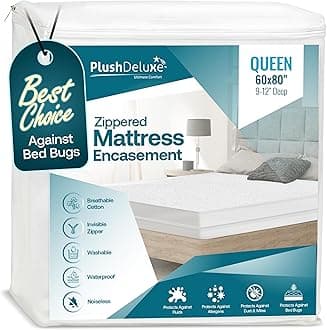 PlushDeluxe Premium Mattress Encasement - Zippered Waterproof Bed Cover, 6-Sided Protection - Hypoallergenic Terry Fabric - Protects Against Dust, Critters - [9-12"] Depth Queen Size