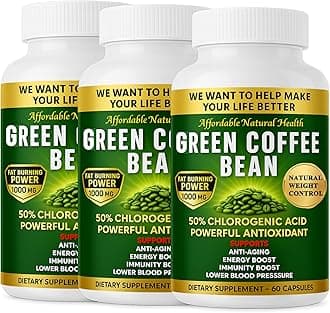 Green Coffee Bean Extract, 100% Pure Green Coffee Bean Capsules, 50% Chlorogenic Acid, 1000 mg Strength, 180 Capsules, 6 Month Supply, Non-GMO and Gluten Free, Traditional Herbal Supplement