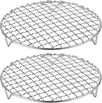 HARFINGTON 2pcs Round Cooking Rack 7.1-inch 201 Stainless Steel Cross Wire Barbecue Grill Net with 20mm Legs for Cooking Baking Steaming BBQ