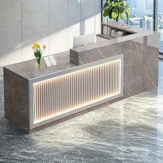 L Shaped Reception Desk, Solid Wood Front Desk with Counter & Lockable Drawers, Retail Checkout Customer Service Counter for Home Office Lobby Store,(D,63in-Left)