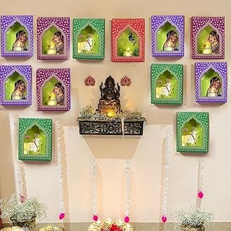 CraftVatika LED Deep Dwar Set of 12 Diwali Decoration Items with Candle, Home Decor Items Festive Decor Item, DIY Craft Traditional Jharokha Box for Hanging (Pack of 12)