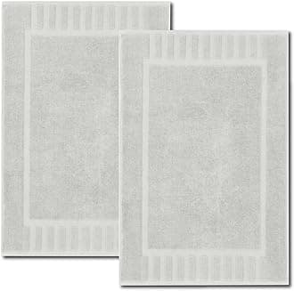 White Classic Luxury Bath Mat Floor Towel Set - Absorbent Cotton Hotel Spa Shower/Bathtub Mats [Not a Bathroom Rug] 22"x34" | 2 Pack | Silver