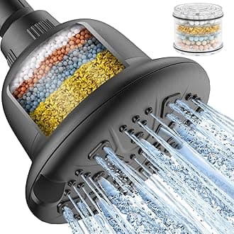 MakeFit Filtered Shower Head - High Pressure Shower Head with filter for Hard Water - Rain Shower Head Water Softener - Luxury 7 Settings Adjustable Water Filter Showerhead Body Sprays (Gray)