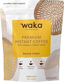 Waka Premium Instant Coffee Pouches — 100% Arabica Freeze Dried Beans — For Hot or Iced Coffee (8 Ounces, House Roast)
