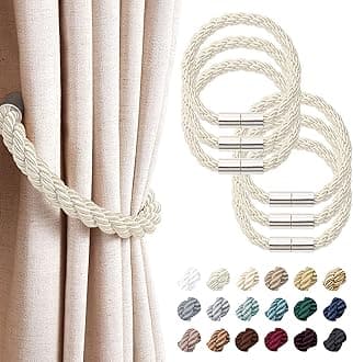 NICEEC 6 Pack Strong Magnetic Curtain Tiebacks Modern Simple Style Drape Tie Backs Convenient Decorative Weave Rope Curtain Holdbacks for Thin or Thick Home & Office Window Draperies (Beige)