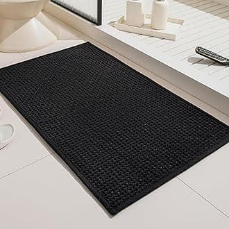 Washable Bathroom Rugs: 24x16 Black Bath Mat – Non Slip Chenille Bathmat for Bathroom Floor & Shower