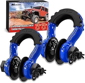 Nilight 3/4" D-Ring Shackle w/Snatch Block (2 Pack) 9,500 lb Working Load, 2-in-1 Heavy‑Duty Towing Pulley w/Isolator for Off‑Road Recovery, Winch Cable & Rope, Truck Jeep ATV UTV Tractor, Blue