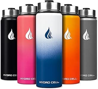 Hydro Cell Stainless Steel Water Bottle w/ Straw & Wide Mouth Lids (40oz 32oz 24oz 18oz) - Keeps Liquids Hot or Cold with Double Wall Vacuum Insulated Sweat Proof Sport Design (Navy/White 24 oz)