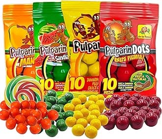 Sweetzo - Sweet and Spicy Pulparindo Mexican Candy, Colorful Bite Size Hard Shell with Tamarind Pulp Center, Individual Single Serving Bags, Hispanic Candies, Pack of 4