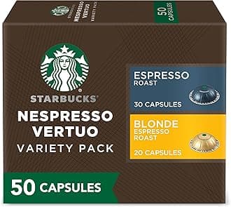 by Nespresso Vertuo, Blonde & Dark Roast Variety Pack Coffee & Espresso, 50-count Coffee and Espresso Pods, Brews 7.8 oz and 1.35 oz.