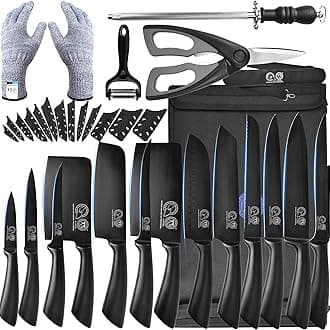 XYJ Knives,Professional Knife Sets for Master Chefs,Meat Cleaver Butcher for Camping,Chef Knife Set with Bag (Full Black)
