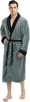 Luxurious Mens Shawl Collar Fleece Bathrobe Spa Robe