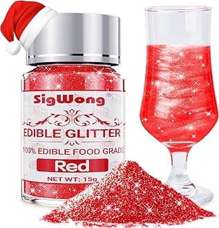 Red Edible Glitter - 15g Food Grade Luster Dust Powder, Cake Decorating Sprinkle Glimmery Dust for Drinks, Wine, Fondant, Chocolate, Candy, Christmas Cookie, Vegan