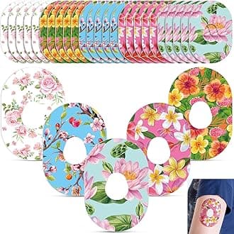 Panelee 25 Pcs Adhesive Patch Compatible with Dexcom Sweatproof Colorful Floral Variety Pre Cut Adhesive Tape, Glucose Monitor Protection (G7)