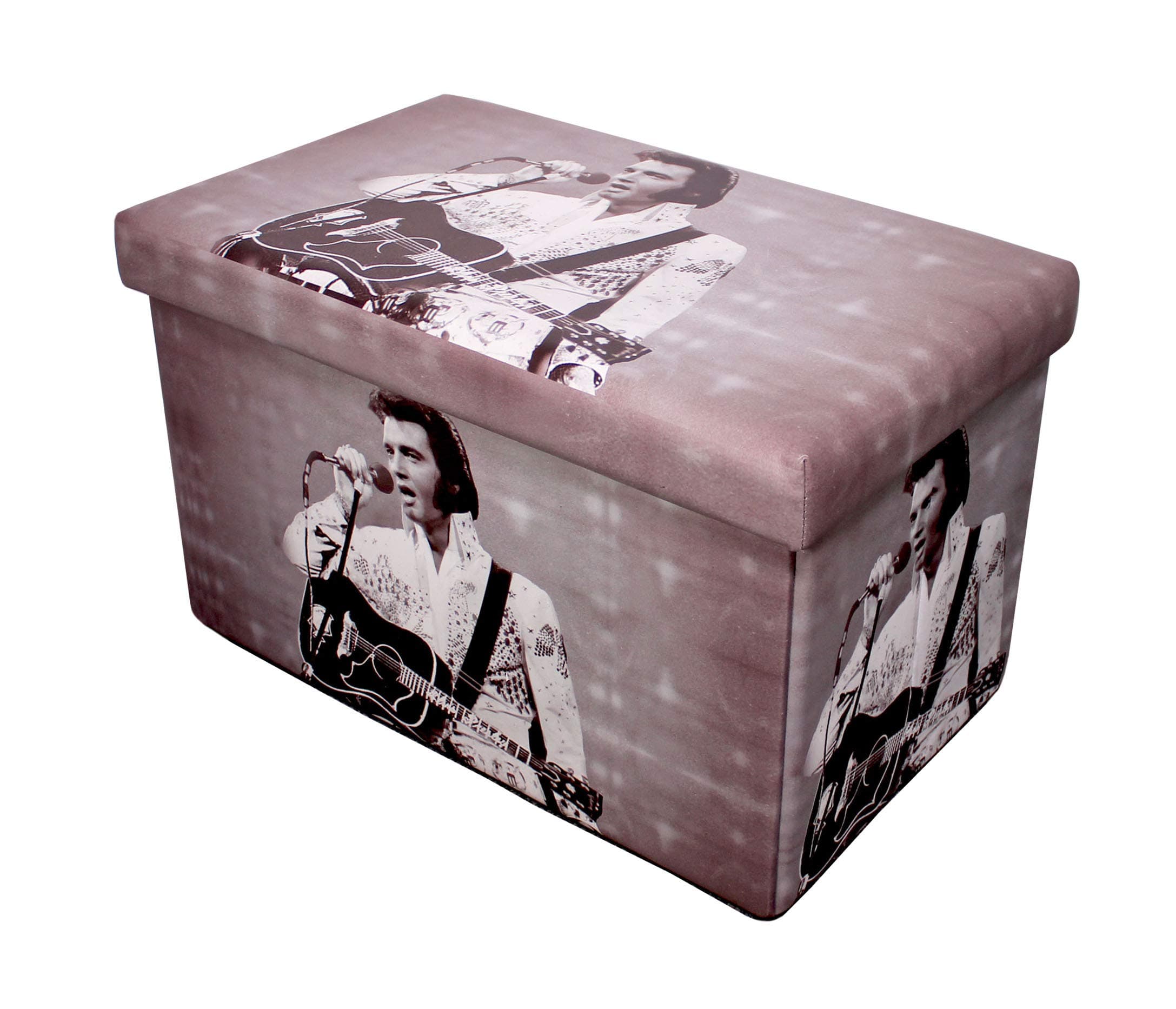 Elvis Presley iconic luxury folding ottoman storage box. Practical storage solution perfect for bedrooms & living rooms. Use as footrest, bedside, table, vanity unit, chair.