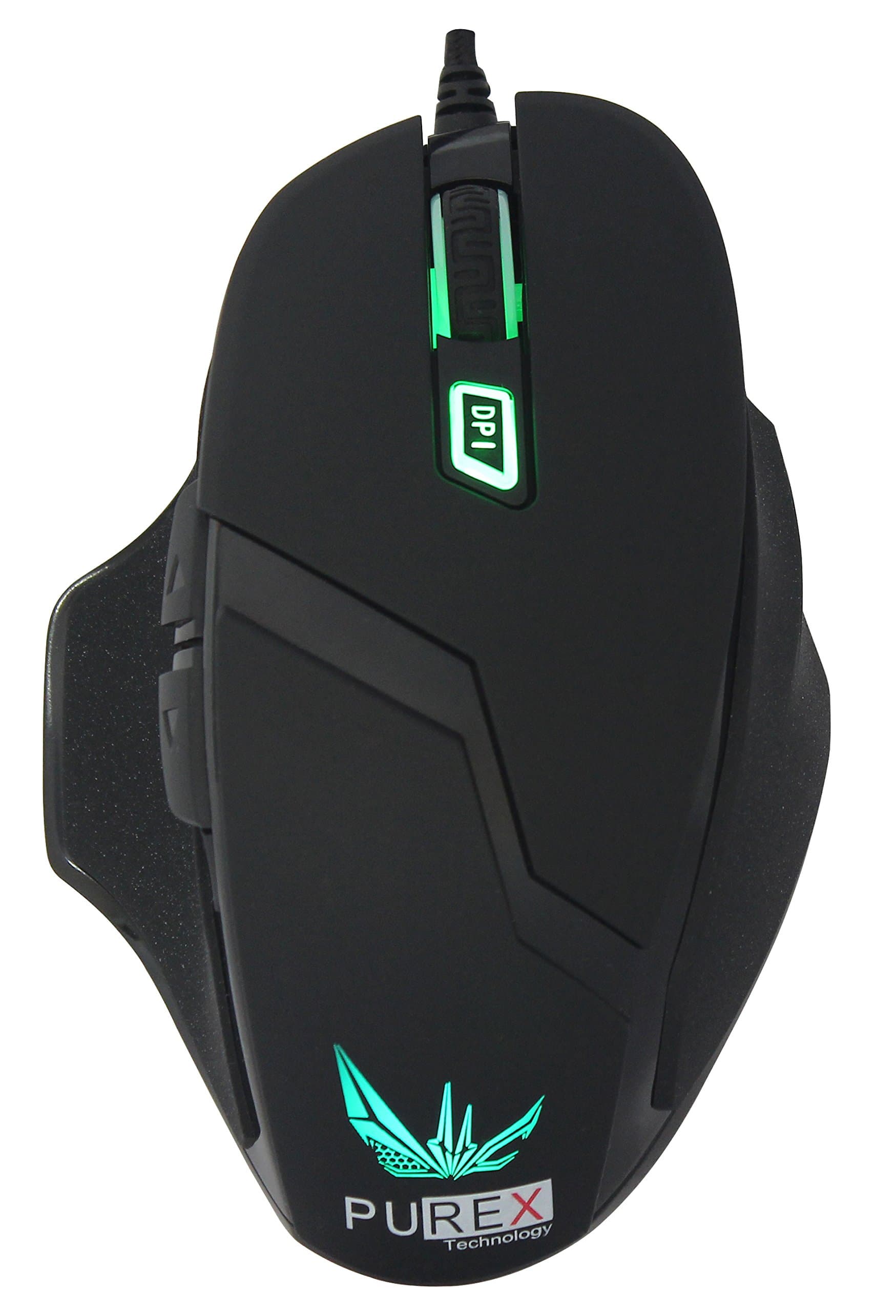 PUREX Technology 4000 DPI High Precision Programmable Wired Laser Gaming Mouse, 6 Programmable Buttons, 5 DPI Settings, 5 Color LED Indicating Different Profiles, Black Rubber Coating Painting - PXE-M612BU