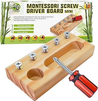 Panda Brothers Montessori Screwdriver Board Mini Set, Wooden Montessori Toys for 3 4 5 Year Old Kids and Toddlers, Learning Sensory Bin Toys Preschool Materials, Fine Motor Skills Toys