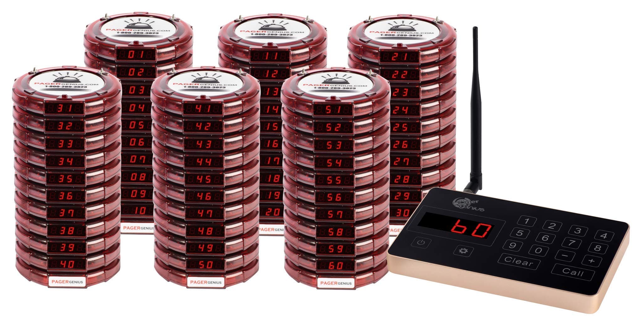 Pager GeniusComplete 60 Restaurant Wireless Pager System *60 Table Guest Pagers/Buzzers - Zero Monthly Fees with USA Customer Support and Warranty - Page Smart with Pager Genius! …