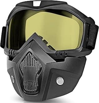 Eliane Goggle Mask Anti Scratch UV Protective Face & Eyewear Windproof Dirt Shield with Soft Foam Padded Detachable Mouth Filter for Cycling Bike Off Road Racing Ride Unisex (Yellow Visor)