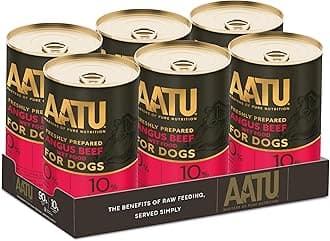 AATU 90/10 Wet Dog Food in a Tin - Angus Beef (6x400g) - Grain Free Recipe - No Artificial Ingredients - Good for Low Maintenance Feeding