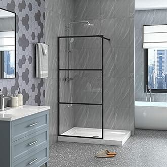 Goodyo Fixed Shower Door 34" X 72" Clear Tempered Glass Shower Screen Panel for Walk-in Bathroom, Black Framed 3 Pieces Shower Glass