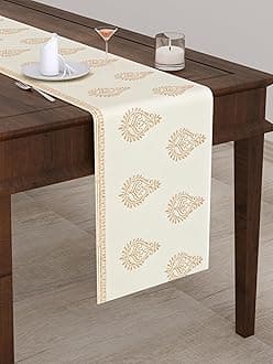 BLOCKS OF INDIA Hand Block Printed Cotton Table Runner for Center/Dining Table(13 x 72 Inches) (GOLD)