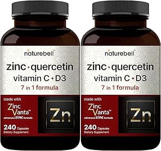 NatureBell Zinc Quercetin with Vitamin C & D3, 480 Capsules (2 Pack) | Quercetin 1,000mg + Zinc 50mg + Vitamin C 250mg + Vitamin D3 5,000 IU | 4-in-1 Advanced Immune & Lung Support | ZincVanta Formula
