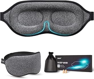 ZGGCDSleep Mask, 100% Blackout Sleeping Mask for Side Sleeper, 3D Contoured Eye Mask for Women Men, Night Blindfold with Adjustable Strap, Soft Comfortable Eye Cover with Travel Pouch and Earplugs